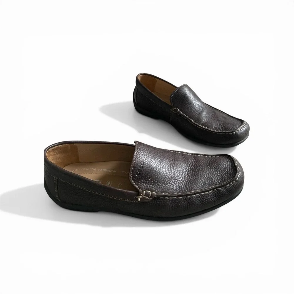 Ecco Driving Loafers Moccasins Men Sz 12  EU 46 Brown Pebbled Leather Comfort